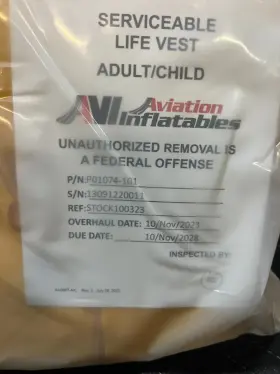 P01074-101 Avi Aviation Inflatables P0640-101 Adult/child Life Vest P/n