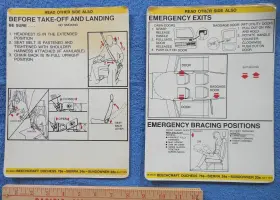 98-38440 Beech Aircraft Beechcraft Duchess 76 Sierra 24 Sundowner 2 Laminated Passenger Briefing Cards