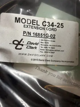 16851g-02 David Clark Entension Cord C34-25