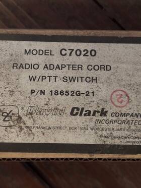 David Clark 18652g-21/c7020 Adapter Cord New Surplus