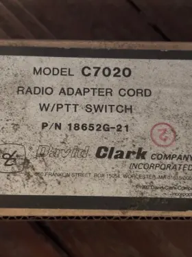 18652g-21 David Clark 18652g-21/c7020 Adapter Cord New Surplus