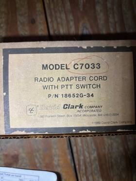 David Clark C7033 18652g-34 Radio Adapter Cord New Surplus