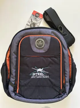Flight Outfitters 818216022026 Steel Aviation Backpack Black Orange Trim Shoulder Strap New