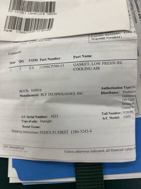 Gulfstream 1159scp580-13 Low Pressure Gasket G450