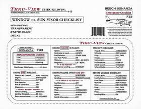 International Air Crew Inc. Miac100-b33 Thru-view Emergency Aviation Checklist - Beechcraft Bonanza F33