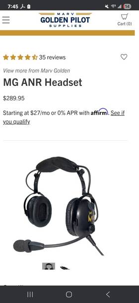 Marv Golden Gol1082 Anr Aviation Headset Black