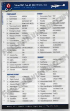 Da40gc2 Qref - Diamond Star Da40 G1000 Checklist Card