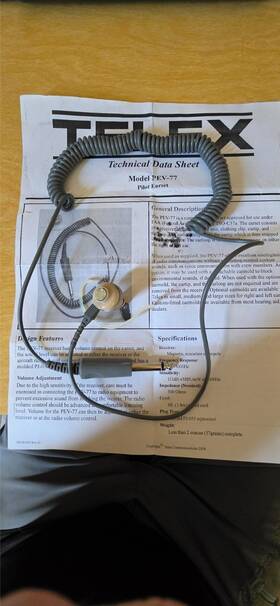 Telex Pev-77 Aviation Headset Tso-c57a Pilot Earset