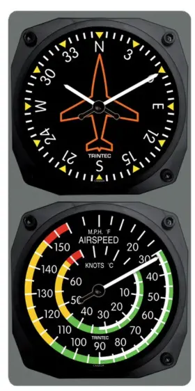 9061 Trintec Industries 9062/9061 Classic Directional Gyro / Airspeed Clock And Thermometer Set