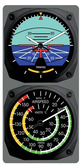 Trintec Industries 9063/9061 Classic Artificial Horizon / Airspeed Clock And Thermometer Set
