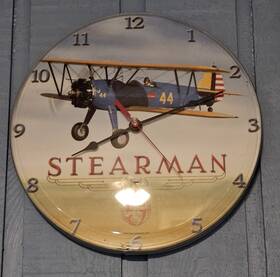 Vintage Sign Company C028 Stearman Clock 14 Inch Diameter Metal Rim Keeping Perfect Time