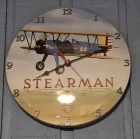 C028 Vintage Sign Company Stearman Clock 14 Inch Diameter Metal Rim Keeping Perfect Time