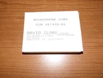 David Clark Mic Cord 18744G-01 New. Price: $25.00.