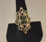 Fj Fallon Gold Filigree Green Clear Stones Cocktail Ring Sz 9.5 Pre-owned. Price: $34.99.