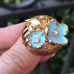 Fj Fallon Enamel Blue Flowers 18K Gold Plated Dome Ring Size New. Price: $36.00.