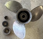 13 3/8" X 17P Omc Stainless Propeller, 389948, Evinrude/johnson W/ Hardware Used. Price: $125.00.